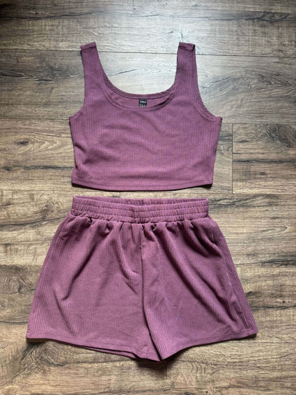 SHEIN Women’s Ribbed Mauve Tank and Shorts Set Size Large